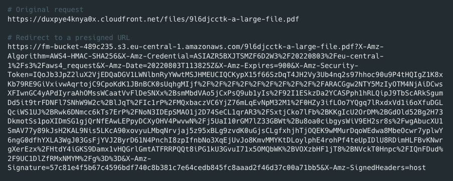 Request is redirected to a presigned URL